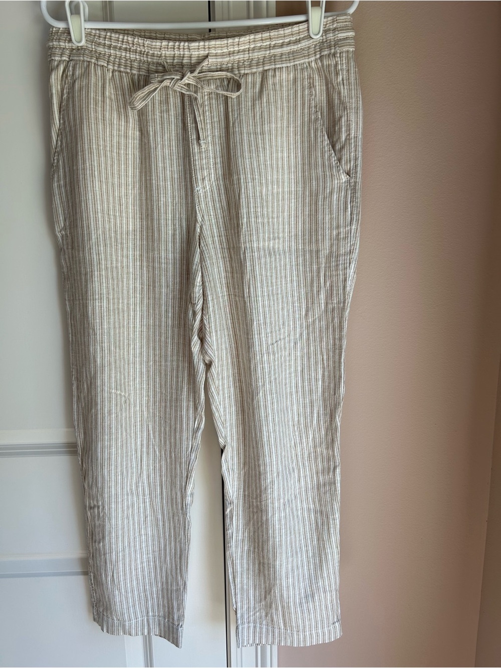 GAP Cream and White Striped Drawstring Joggers